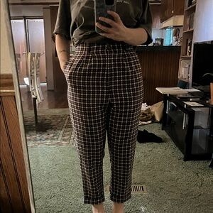 Topshop Black and White Plaid Cropped Pants
